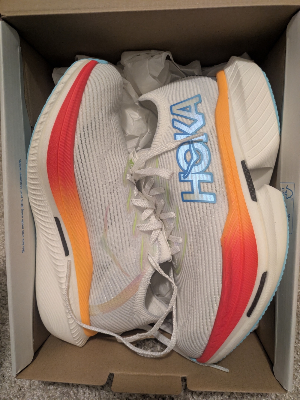 Hoka Cielo X1 Racing Shoe - White with Teal & Orange Accents - Picture 2 of 5